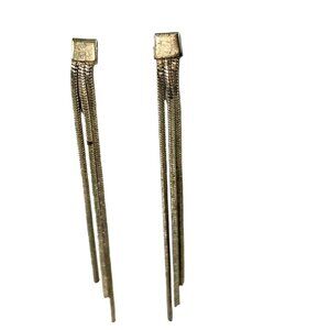 Vintage Gold-Tone Clip-On Dangle Earrings With Chain Tassels For Women A136